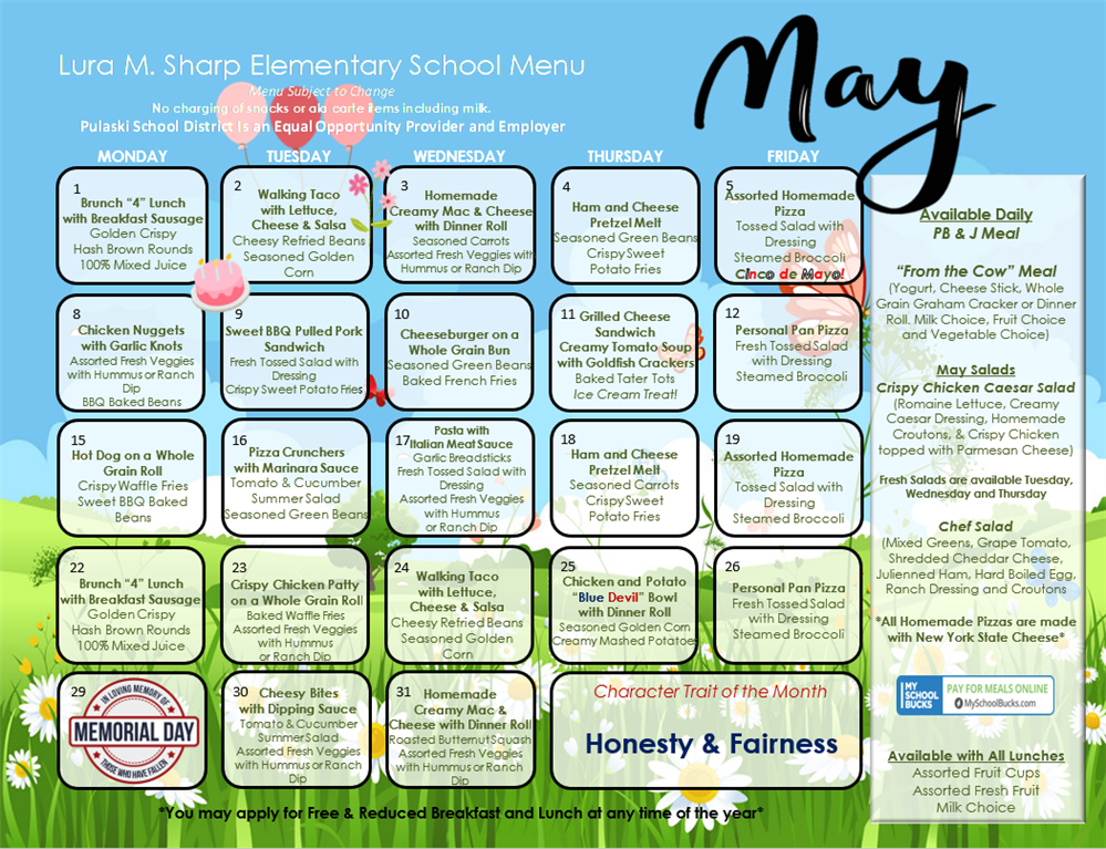 May Lunch Calendar-Elementary
